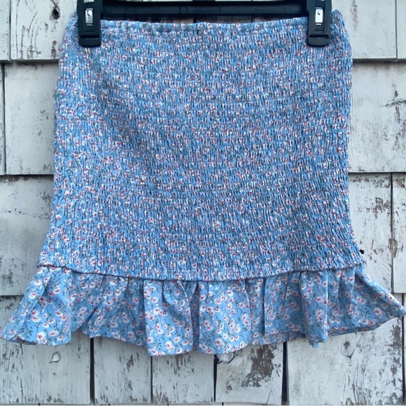 Lulus Sweetie Blue Floral Print Smocked Ruffled Bodycon Mini Skirt - Picture 5 of 6